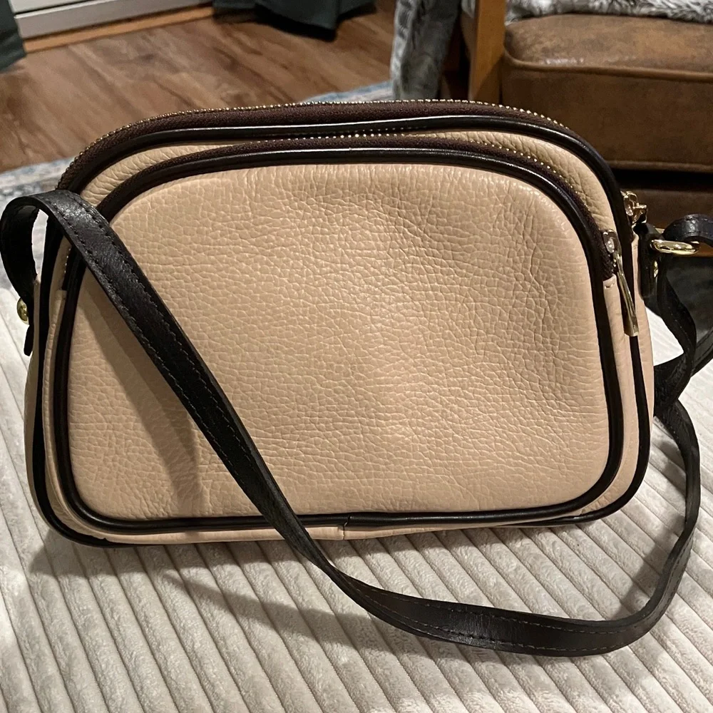 Valentina Genuine Leather Triple Zipper Crossbody Blush/Brown - Picture 2 of 9